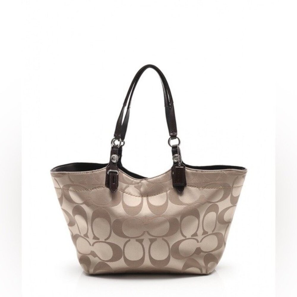 Coach Carly Khaki Signture C's Handbag Tote Bag Purse Lg